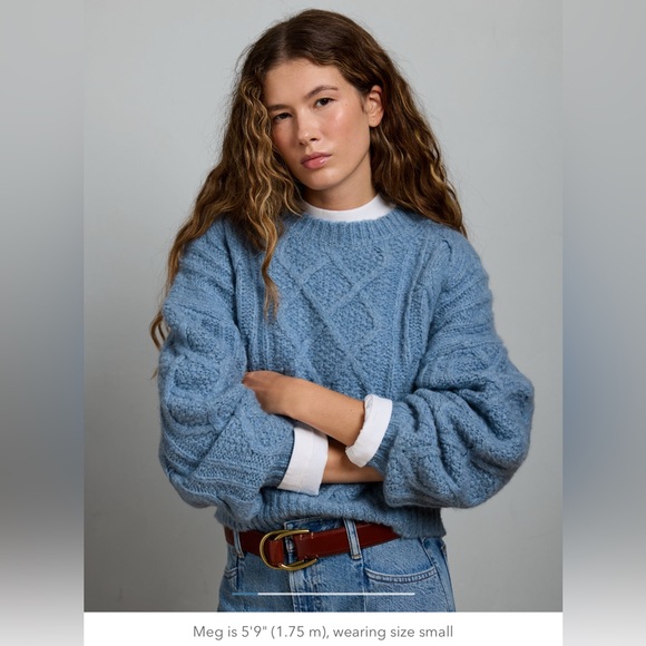 American Eagle Outfitters Sweaters - AE 77 American Eagle Powder Blue Cable Knit Wool Sweater Size M